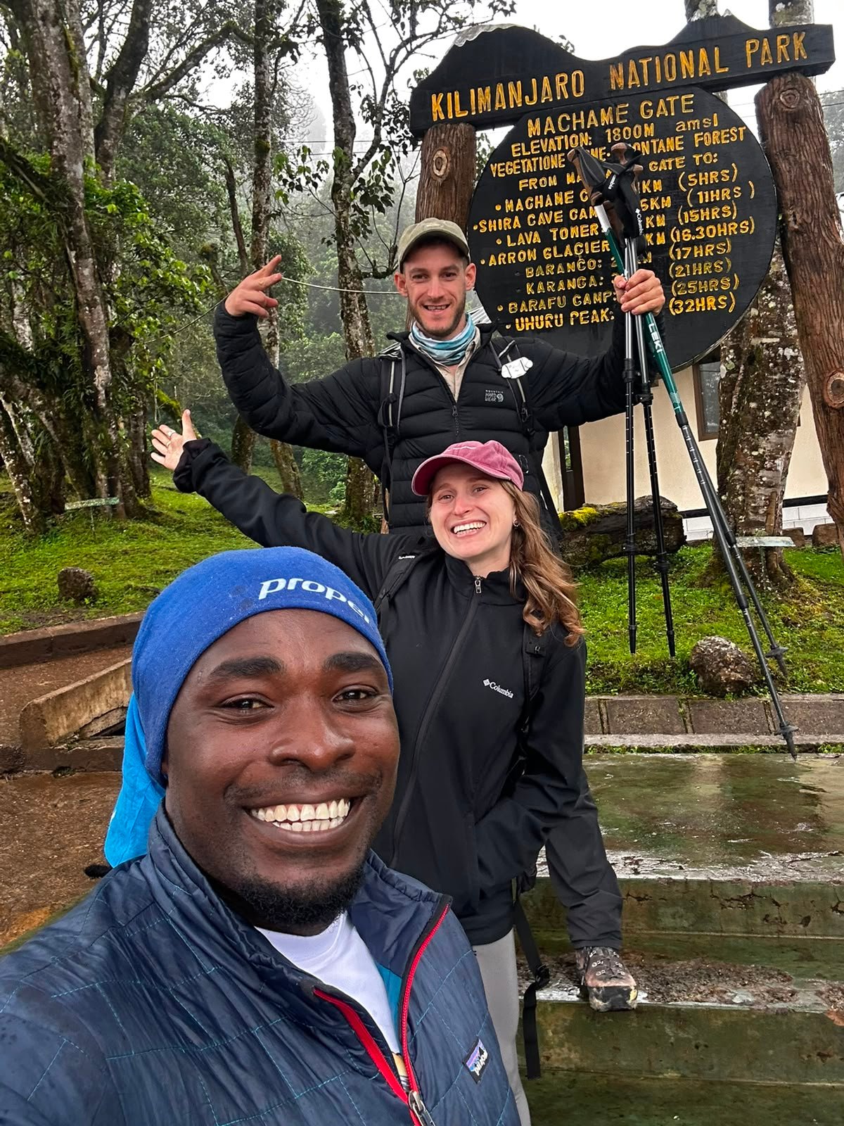Kilimanjaro Machame Gate Guide And Hikers Selfie Tanzania