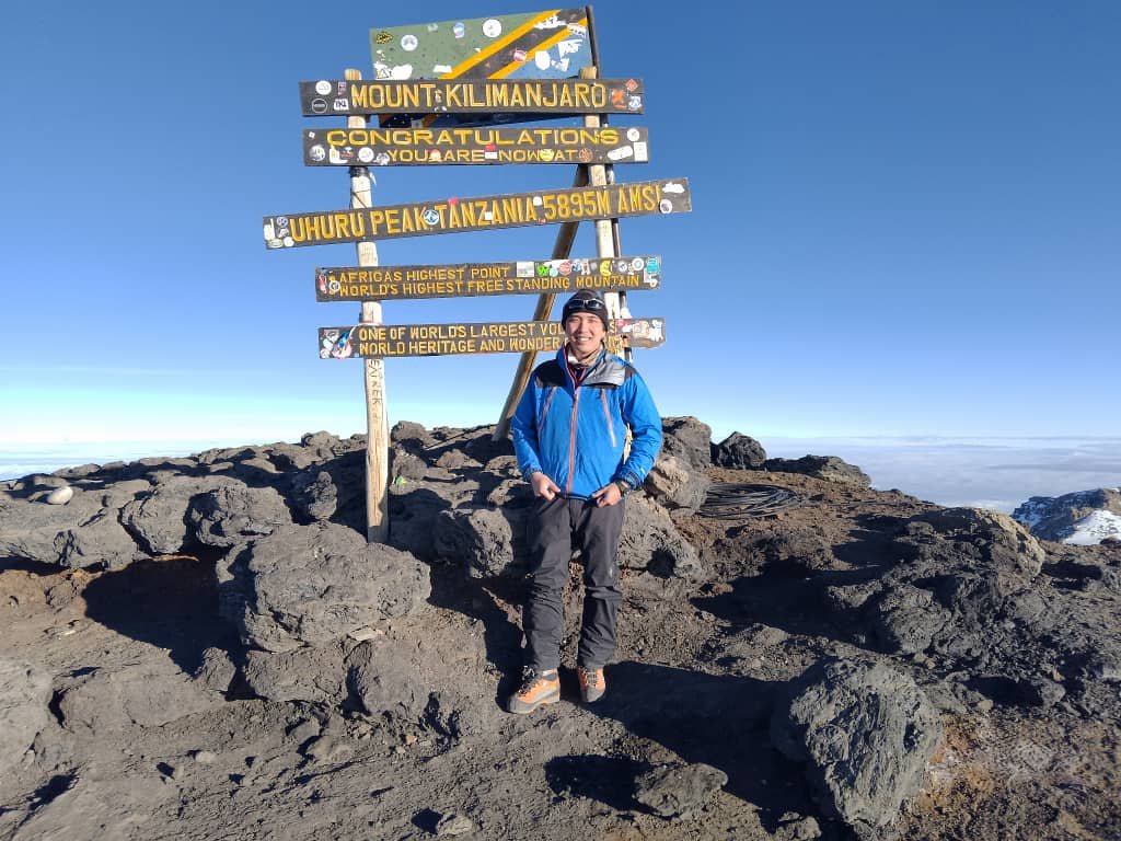A climber at Uhuru Peak